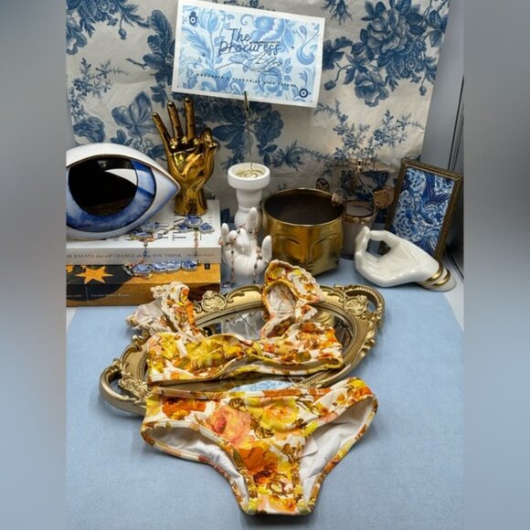 🆕 ZIMMERMANN KIDS 🧿 NWT Raie Trim Tie Front Bikini, Yellow Floral - Sz 4Y - Picture 2 of 15